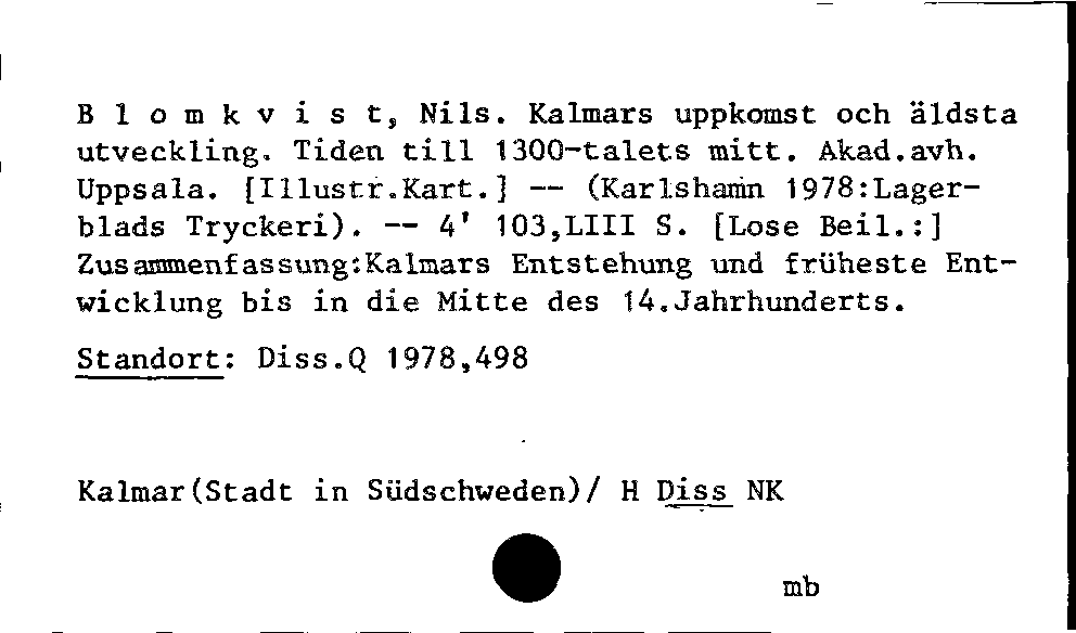 [Katalogkarte Dissertationenkatalog bis 1980]