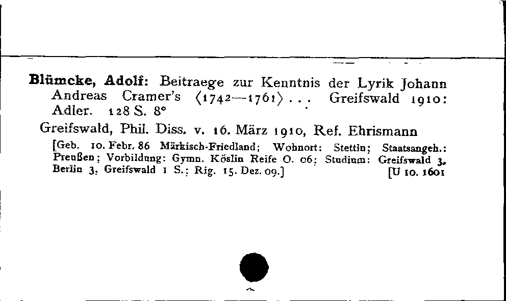 [Katalogkarte Dissertationenkatalog bis 1980]