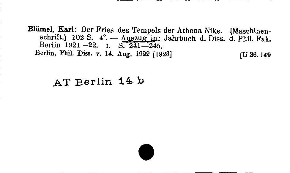 [Katalogkarte Dissertationenkatalog bis 1980]