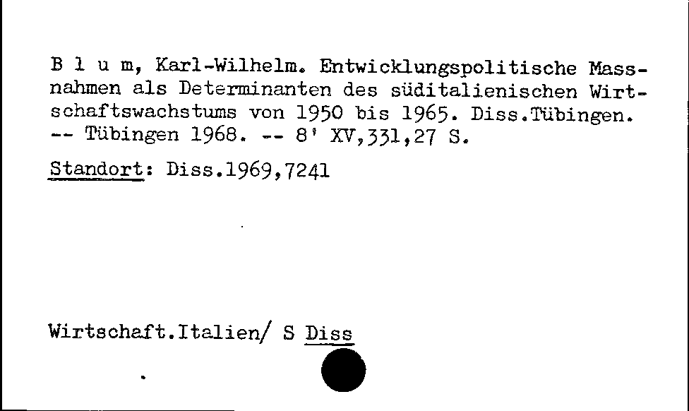 [Katalogkarte Dissertationenkatalog bis 1980]