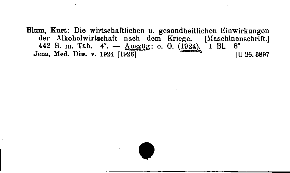 [Katalogkarte Dissertationenkatalog bis 1980]