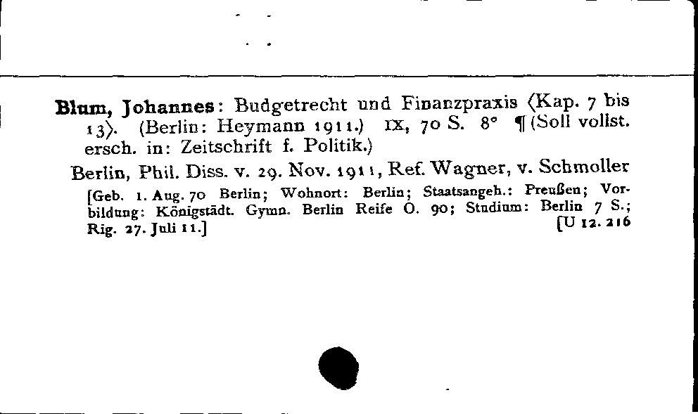 [Katalogkarte Dissertationenkatalog bis 1980]