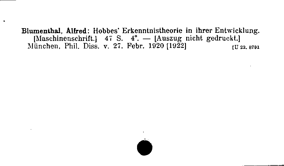 [Katalogkarte Dissertationenkatalog bis 1980]