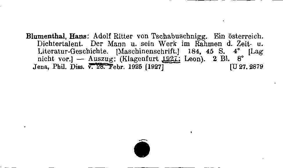 [Katalogkarte Dissertationenkatalog bis 1980]