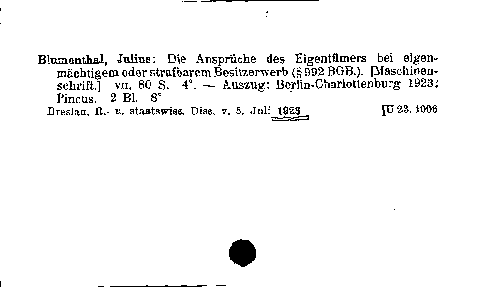 [Katalogkarte Dissertationenkatalog bis 1980]