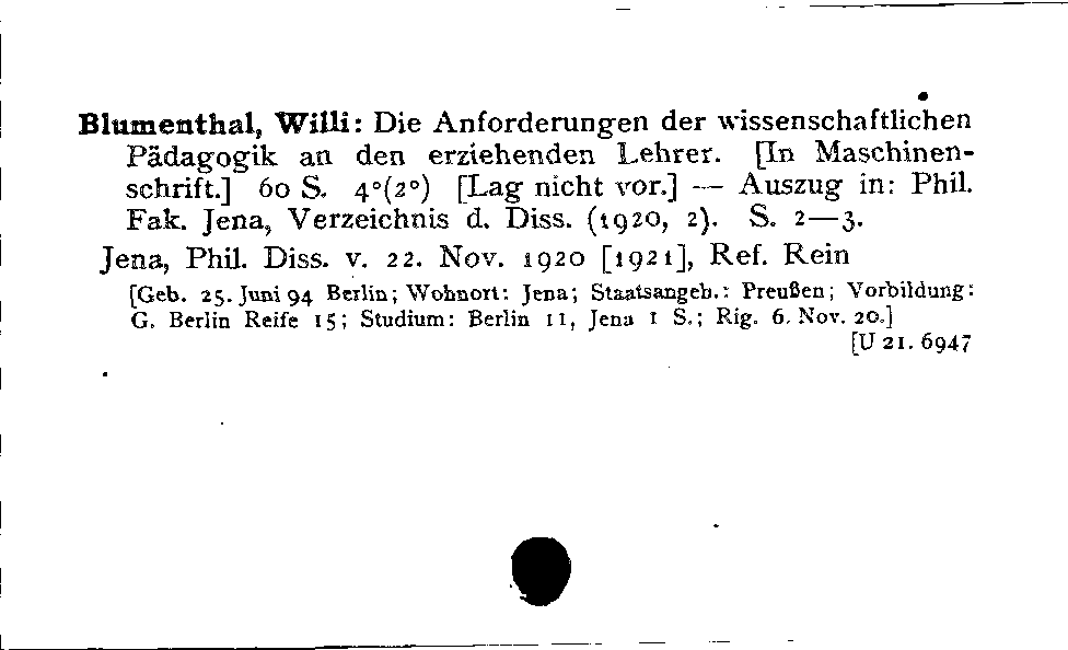 [Katalogkarte Dissertationenkatalog bis 1980]