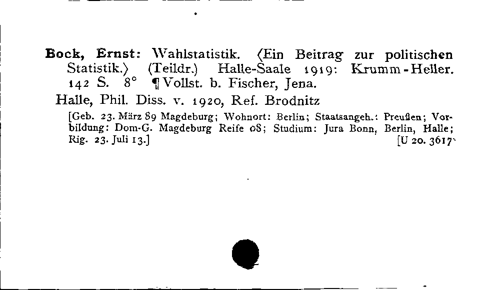 [Katalogkarte Dissertationenkatalog bis 1980]