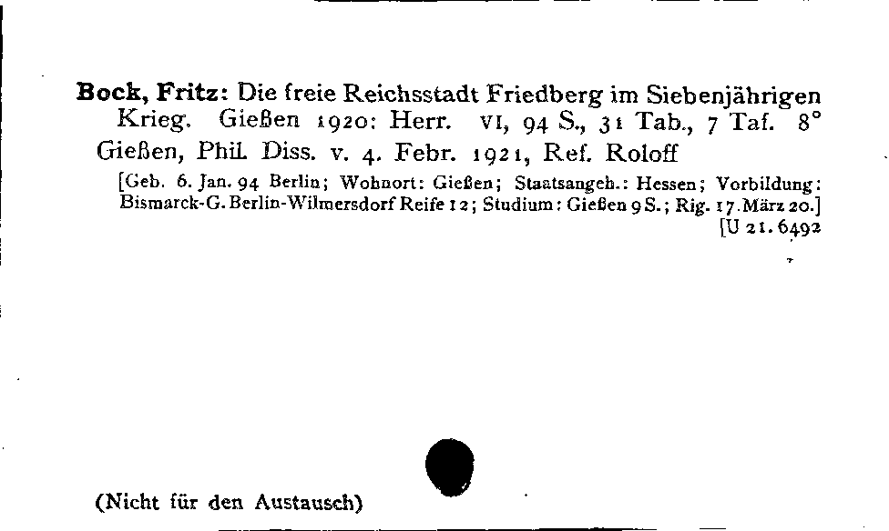 [Katalogkarte Dissertationenkatalog bis 1980]