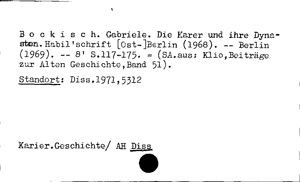 [Katalogkarte Dissertationenkatalog bis 1980]