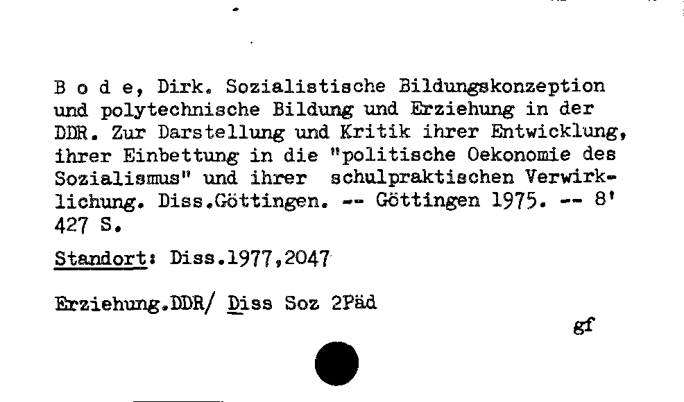 [Katalogkarte Dissertationenkatalog bis 1980]