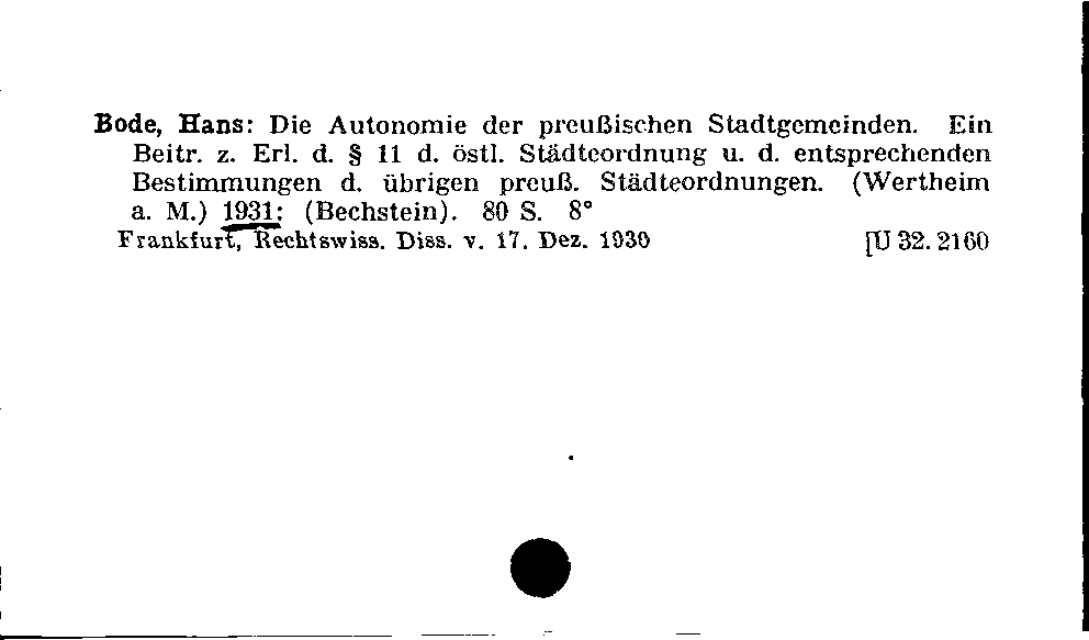 [Katalogkarte Dissertationenkatalog bis 1980]