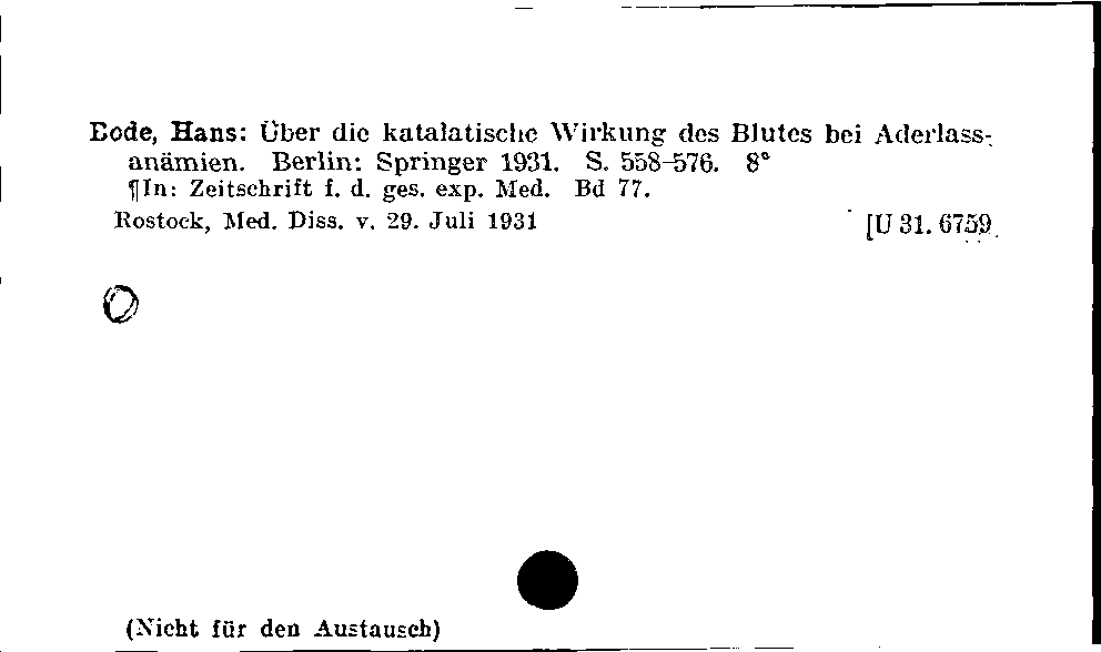 [Katalogkarte Dissertationenkatalog bis 1980]