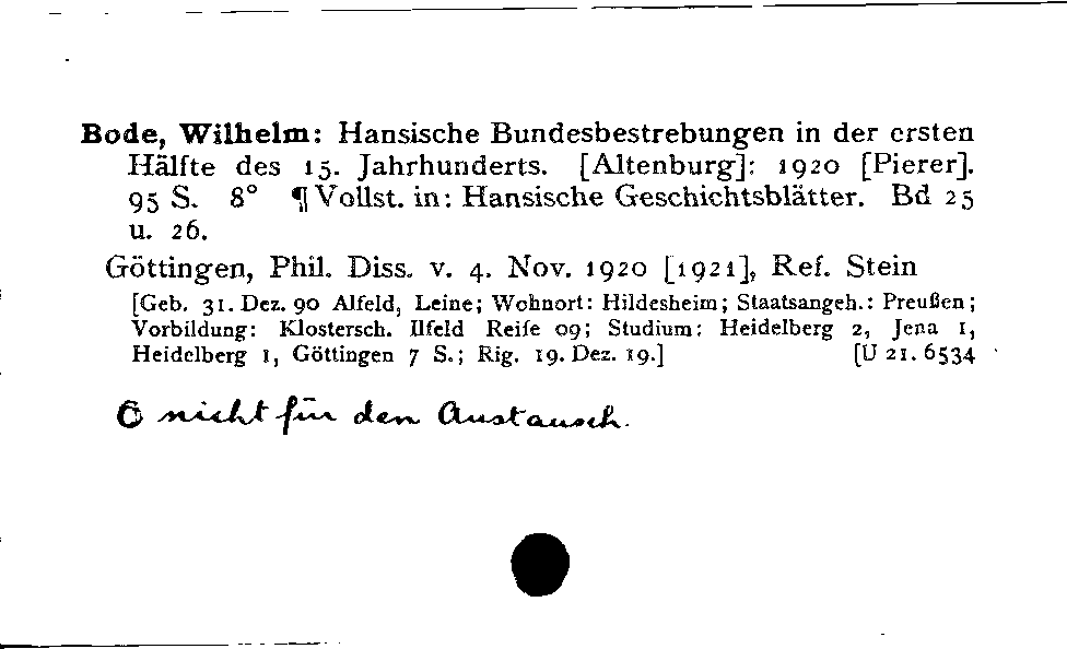 [Katalogkarte Dissertationenkatalog bis 1980]