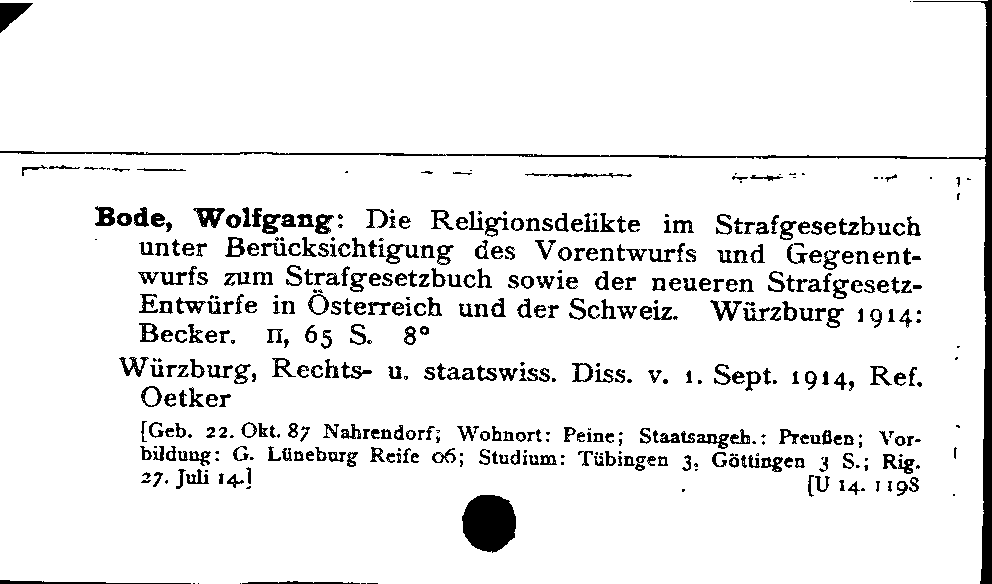 [Katalogkarte Dissertationenkatalog bis 1980]