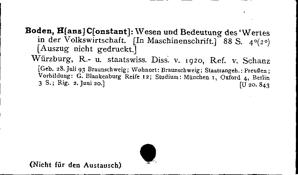 [Katalogkarte Dissertationenkatalog bis 1980]