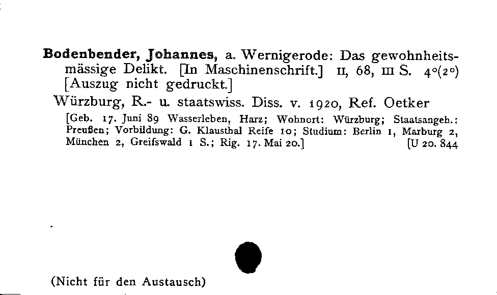 [Katalogkarte Dissertationenkatalog bis 1980]