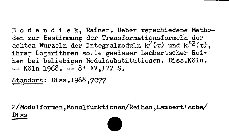 [Katalogkarte Dissertationenkatalog bis 1980]