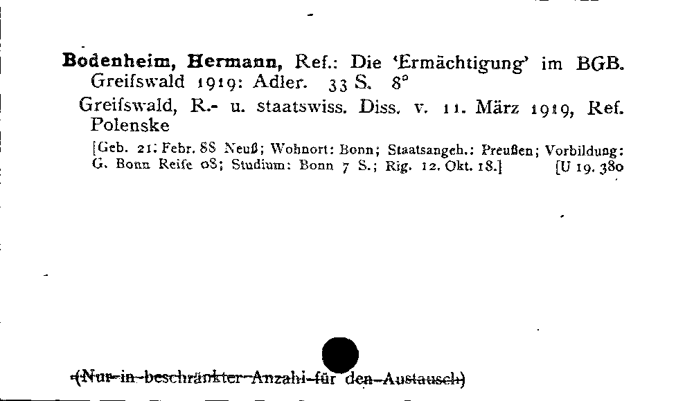 [Katalogkarte Dissertationenkatalog bis 1980]