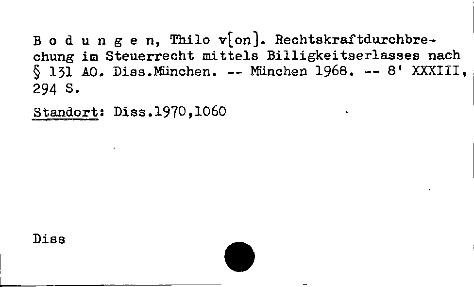 [Katalogkarte Dissertationenkatalog bis 1980]