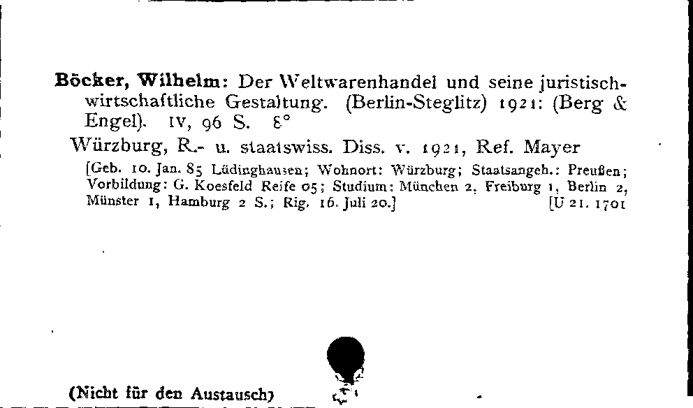 [Katalogkarte Dissertationenkatalog bis 1980]