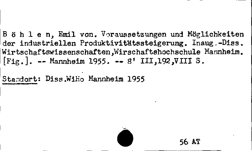 [Katalogkarte Dissertationenkatalog bis 1980]