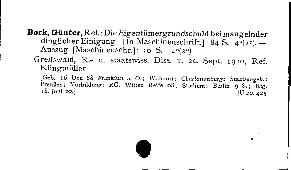 [Katalogkarte Dissertationenkatalog bis 1980]