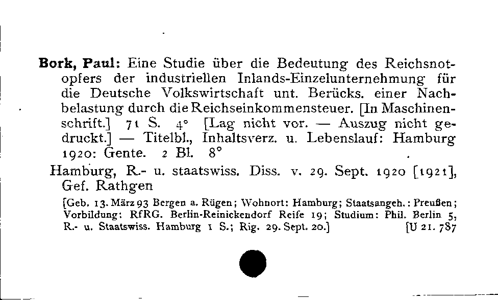 [Katalogkarte Dissertationenkatalog bis 1980]