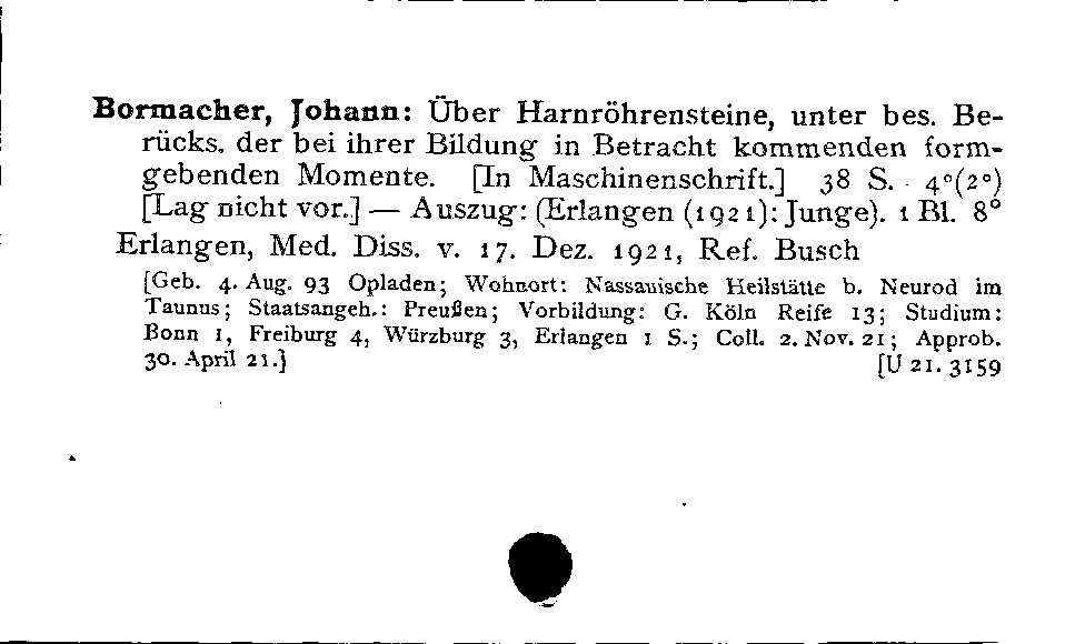 [Katalogkarte Dissertationenkatalog bis 1980]