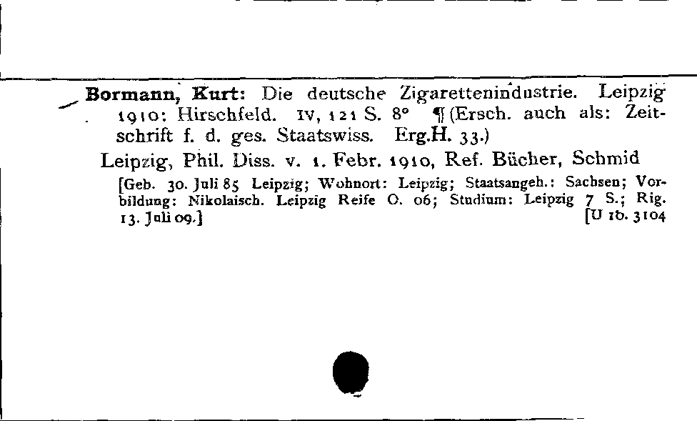 [Katalogkarte Dissertationenkatalog bis 1980]