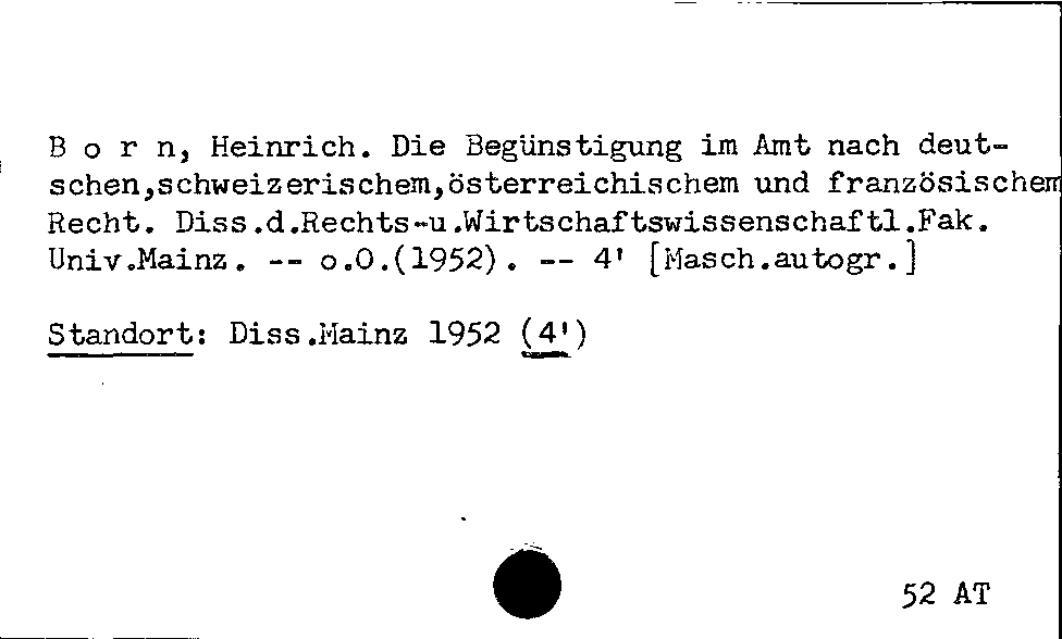 [Katalogkarte Dissertationenkatalog bis 1980]