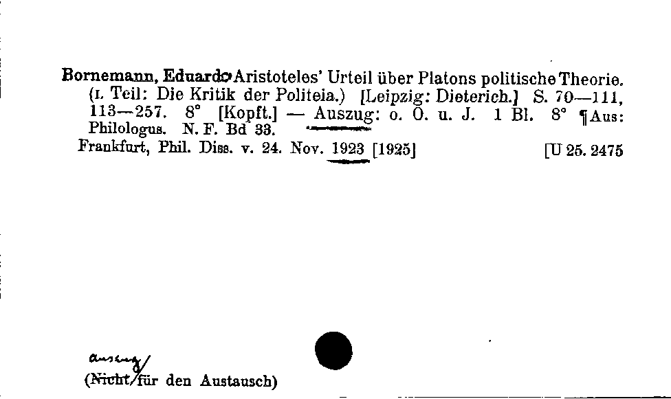 [Katalogkarte Dissertationenkatalog bis 1980]