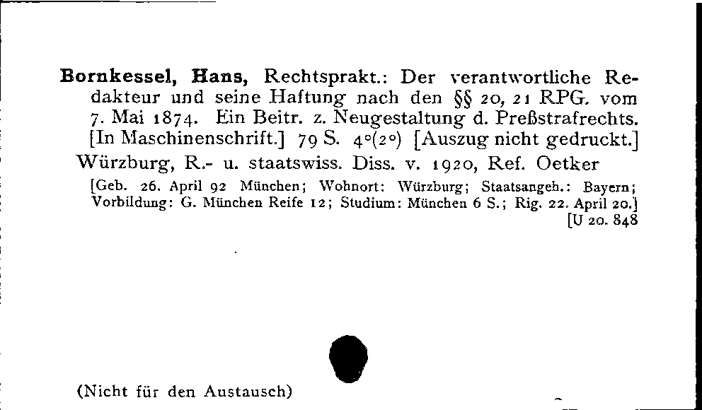 [Katalogkarte Dissertationenkatalog bis 1980]