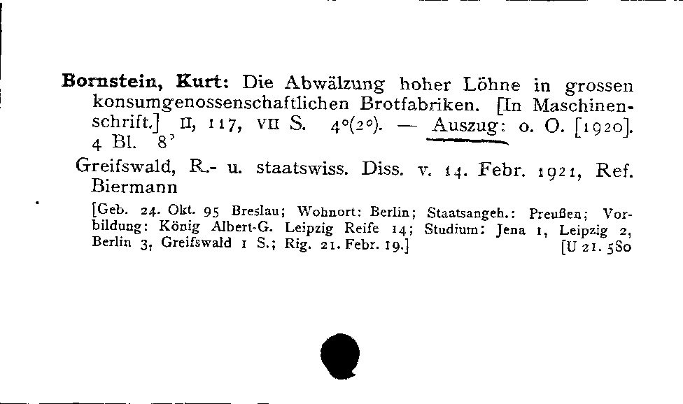 [Katalogkarte Dissertationenkatalog bis 1980]