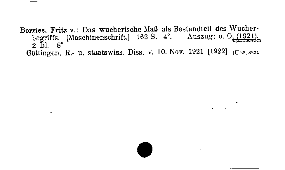 [Katalogkarte Dissertationenkatalog bis 1980]