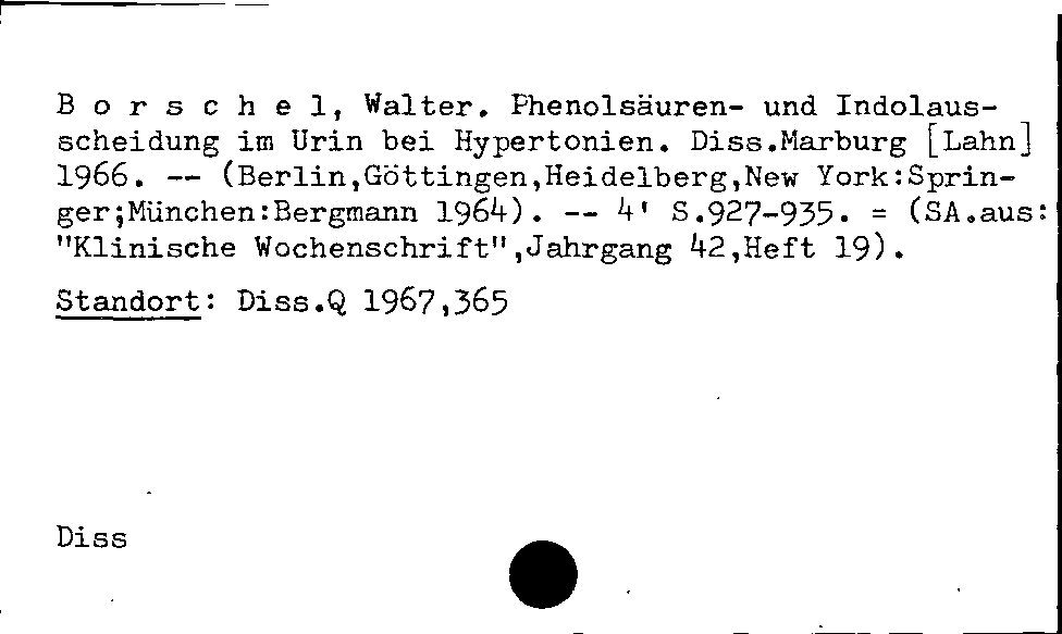 [Katalogkarte Dissertationenkatalog bis 1980]