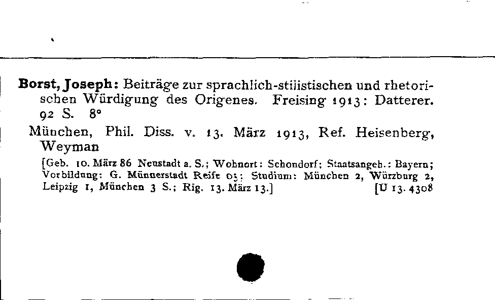 [Katalogkarte Dissertationenkatalog bis 1980]