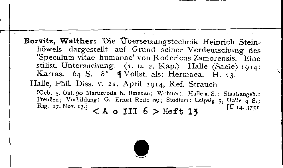 [Katalogkarte Dissertationenkatalog bis 1980]