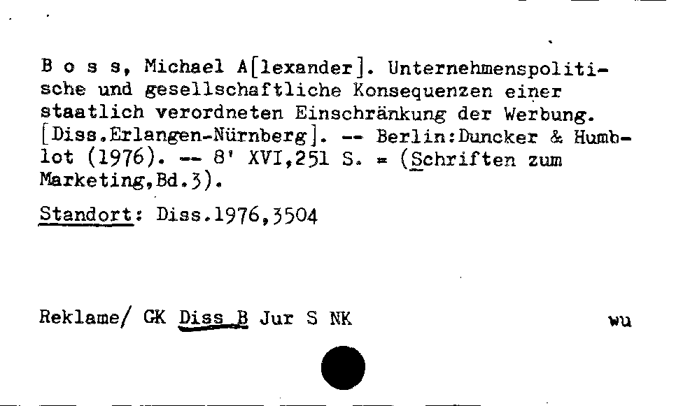 [Katalogkarte Dissertationenkatalog bis 1980]