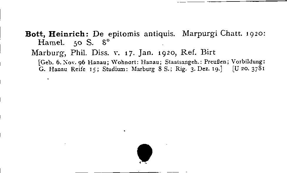 [Katalogkarte Dissertationenkatalog bis 1980]