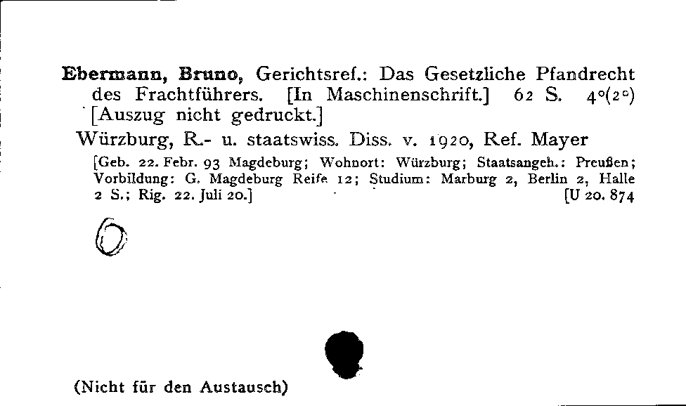 [Katalogkarte Dissertationenkatalog bis 1980]