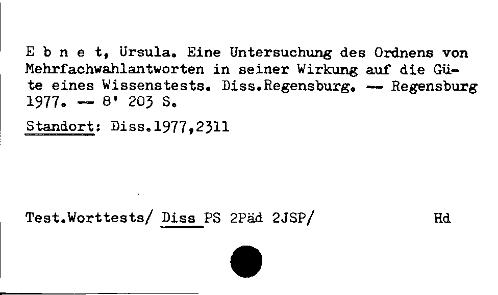 [Katalogkarte Dissertationenkatalog bis 1980]