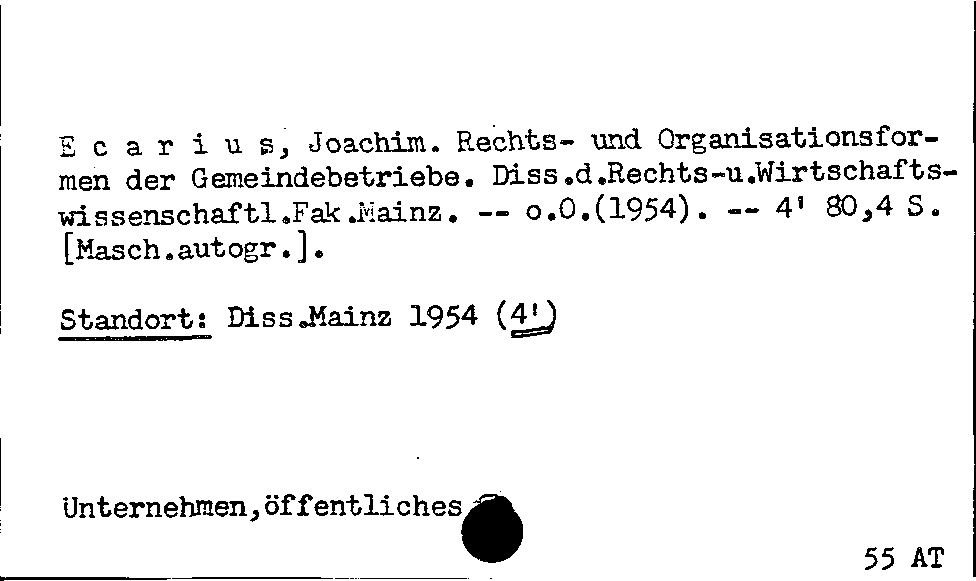 [Katalogkarte Dissertationenkatalog bis 1980]