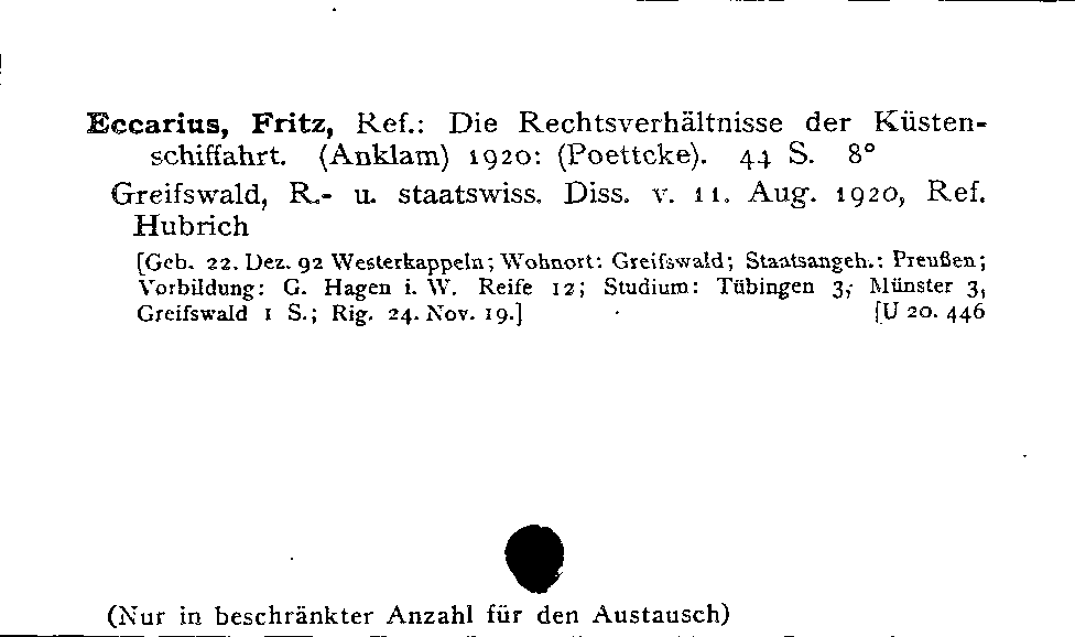 [Katalogkarte Dissertationenkatalog bis 1980]