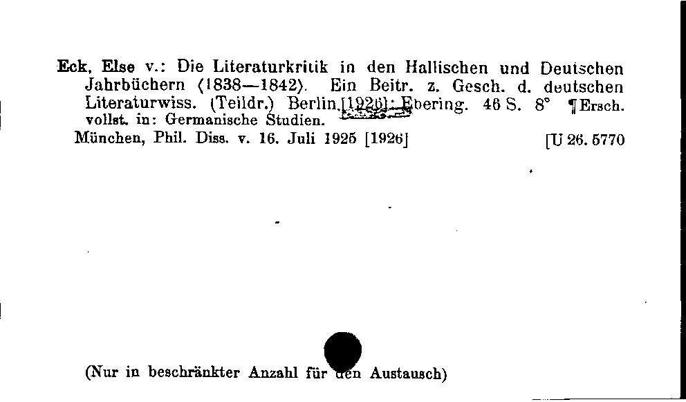 [Katalogkarte Dissertationenkatalog bis 1980]