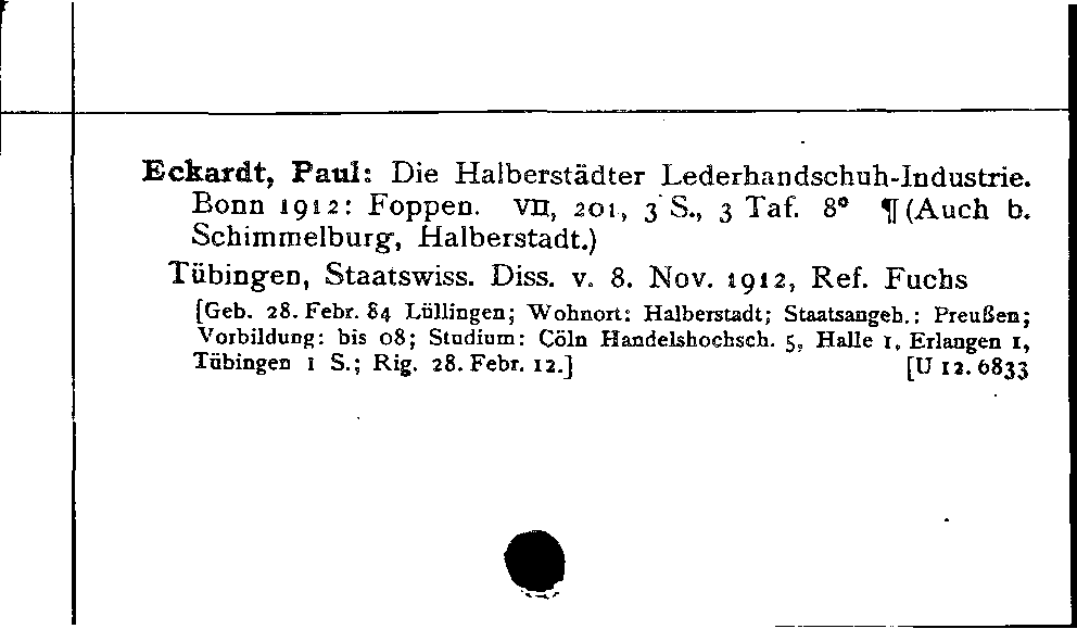 [Katalogkarte Dissertationenkatalog bis 1980]