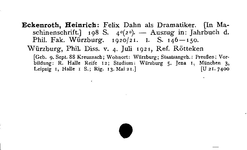 [Katalogkarte Dissertationenkatalog bis 1980]