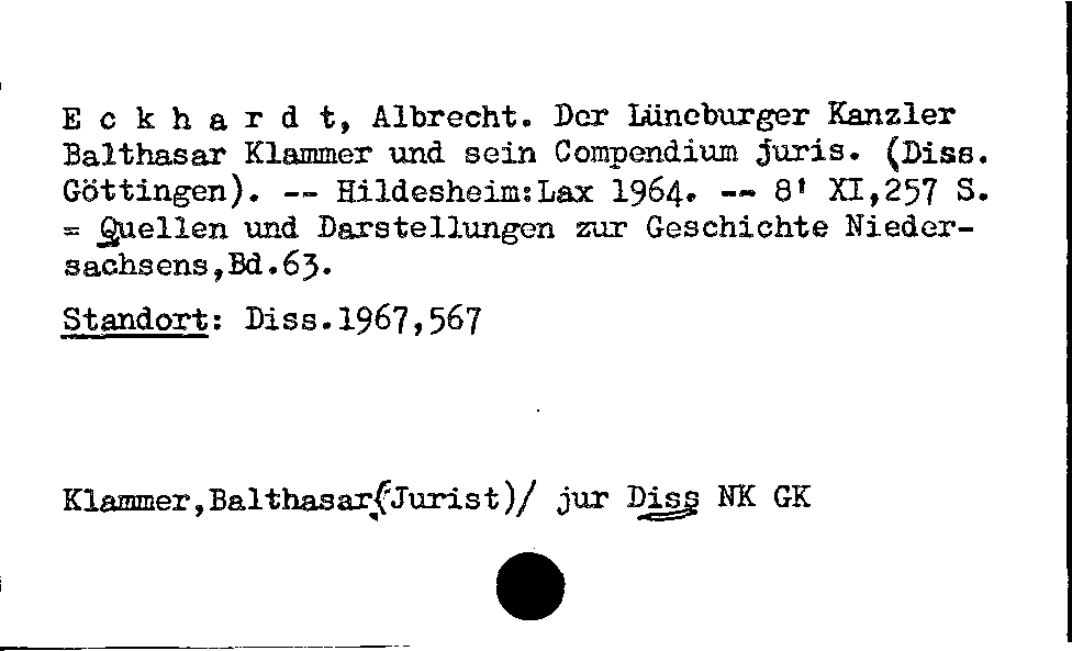 [Katalogkarte Dissertationenkatalog bis 1980]