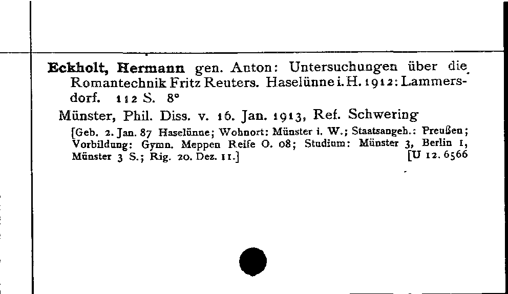 [Katalogkarte Dissertationenkatalog bis 1980]