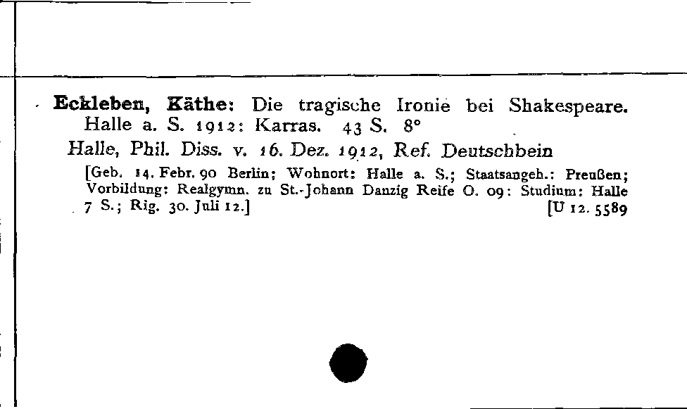 [Katalogkarte Dissertationenkatalog bis 1980]