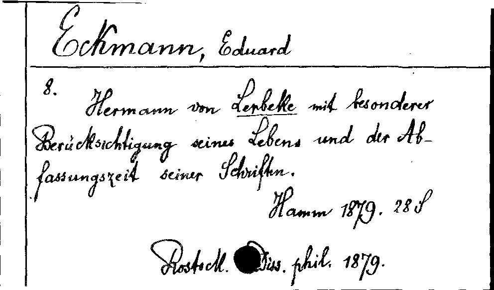 [Katalogkarte Dissertationenkatalog bis 1980]